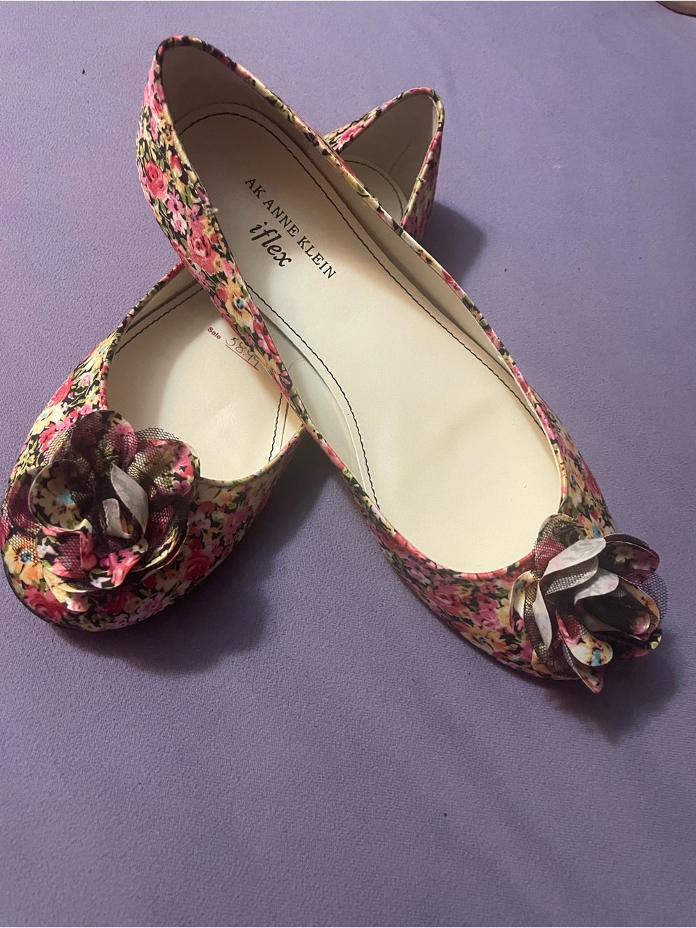 Anne Klein Floral Ballet Flats in Multi-Color with Rosette